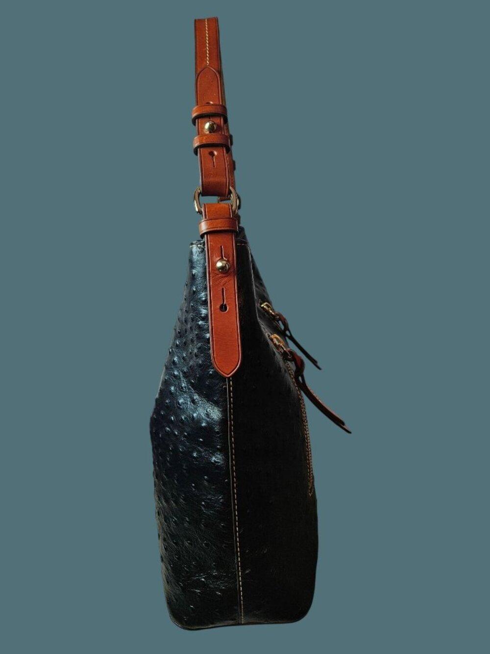 Dooney & Bourke Leather Embossed Ostrich Cooper Hobo Black Shoulder Bag - Picture 4 of 16